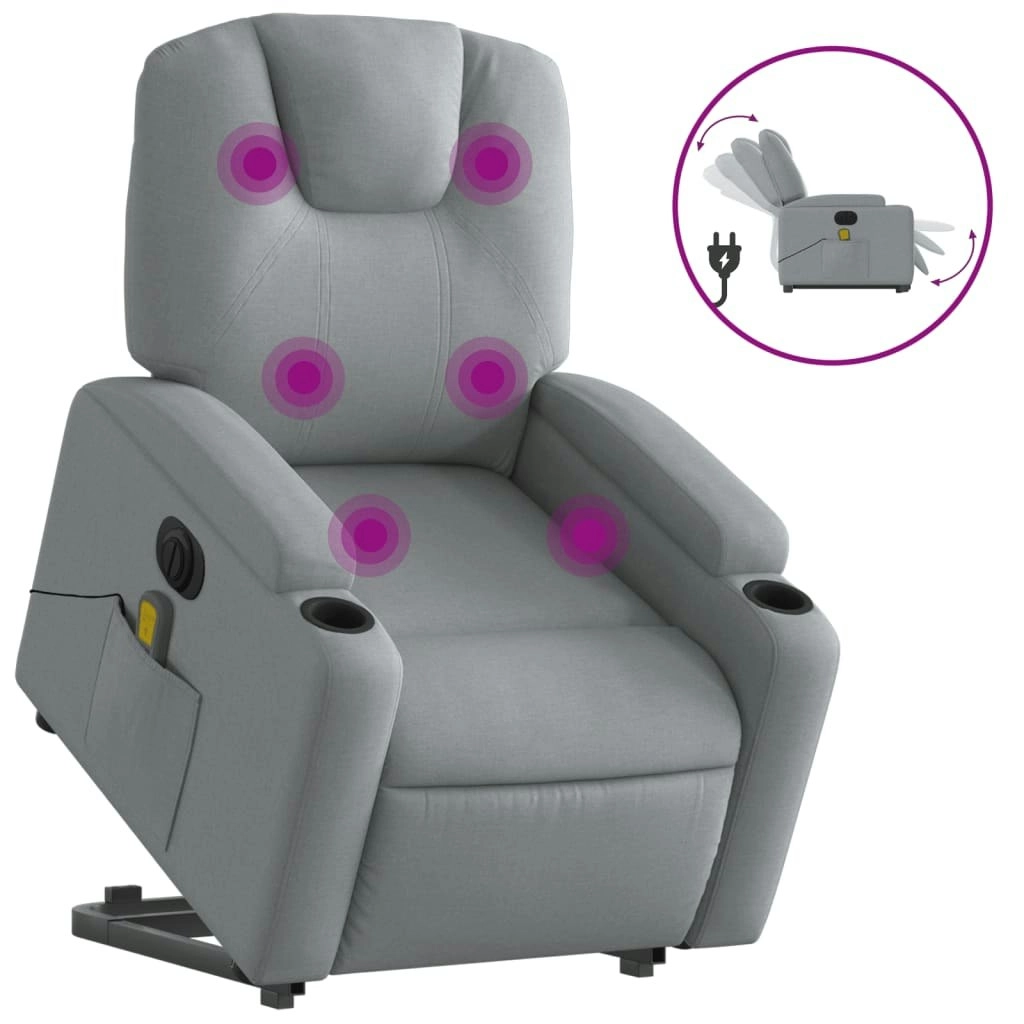 Electric Stand up Massage Recliner Chair Light Grey Fabric 3205536