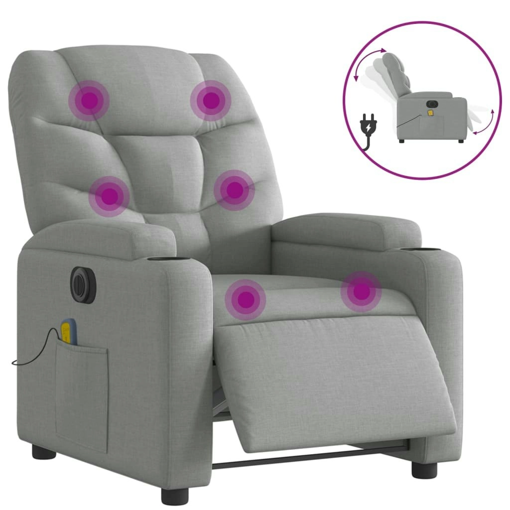 Electric Massage Recliner Chair Light Grey Fabric 3205620