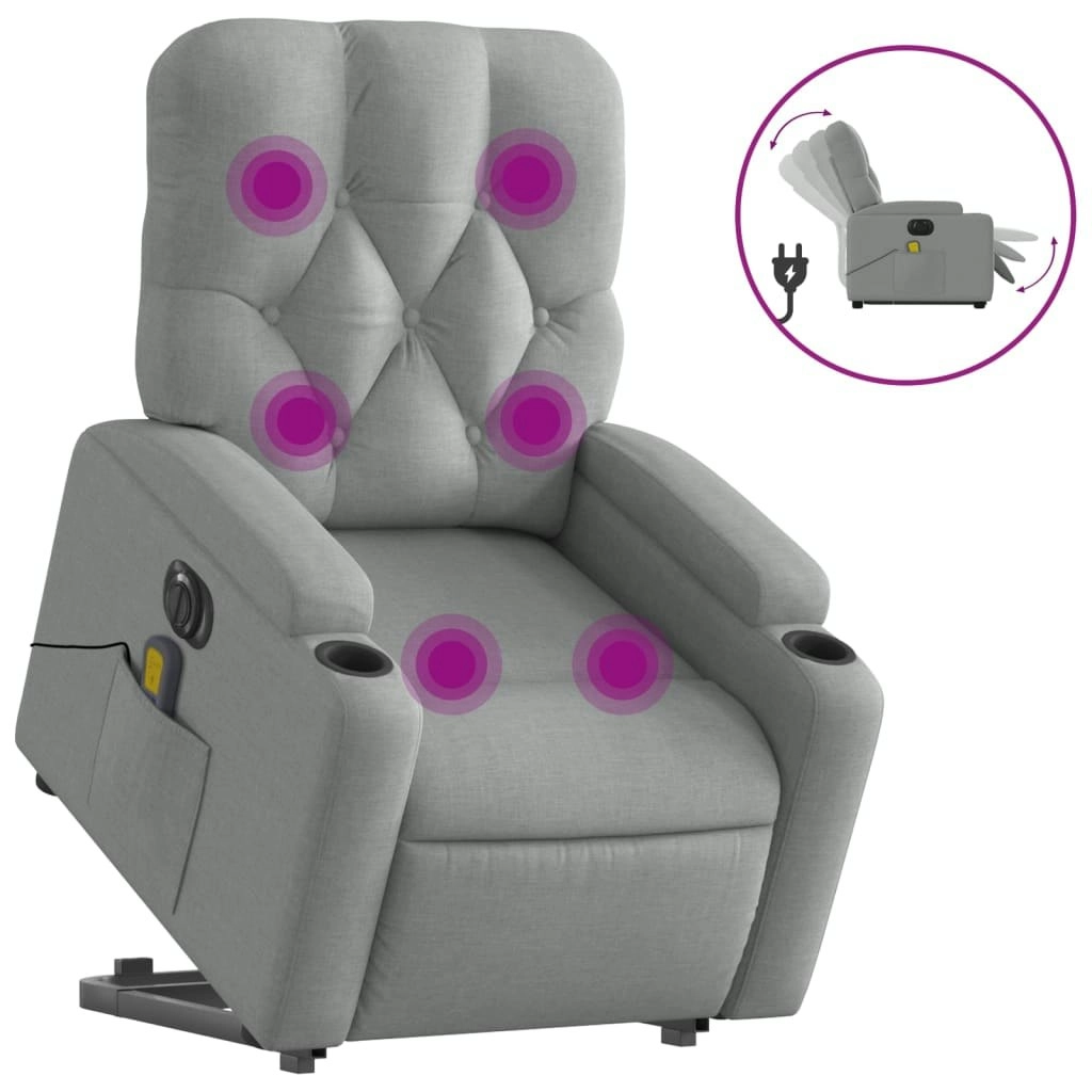 Electric Stand up Massage Recliner Chair Light Grey Fabric 3205673