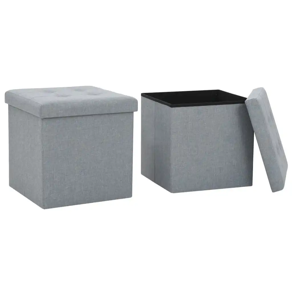 Folding Storage Stools 2 pcs Light Grey Faux Linen 247080