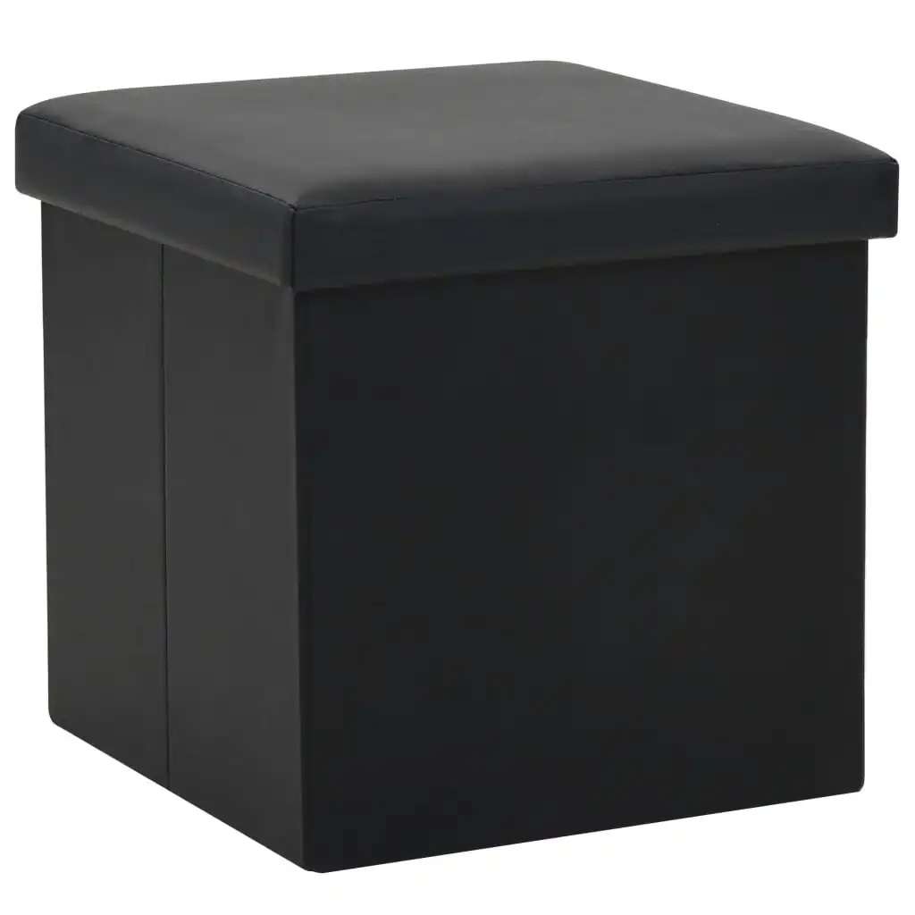 Folding Storage Stool Black Faux Leather 247081