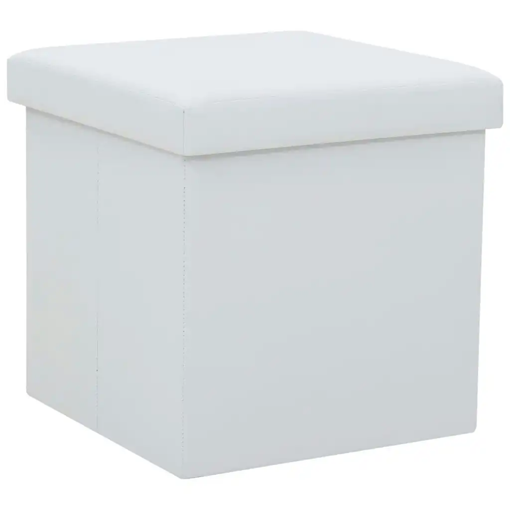 Folding Storage Stool White Faux Leather 247082