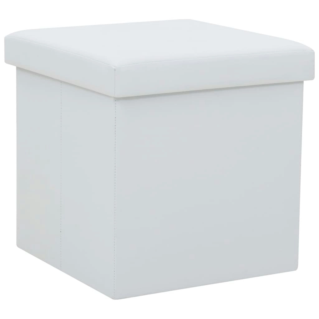 Folding Storage Stool White Faux Leather 247082