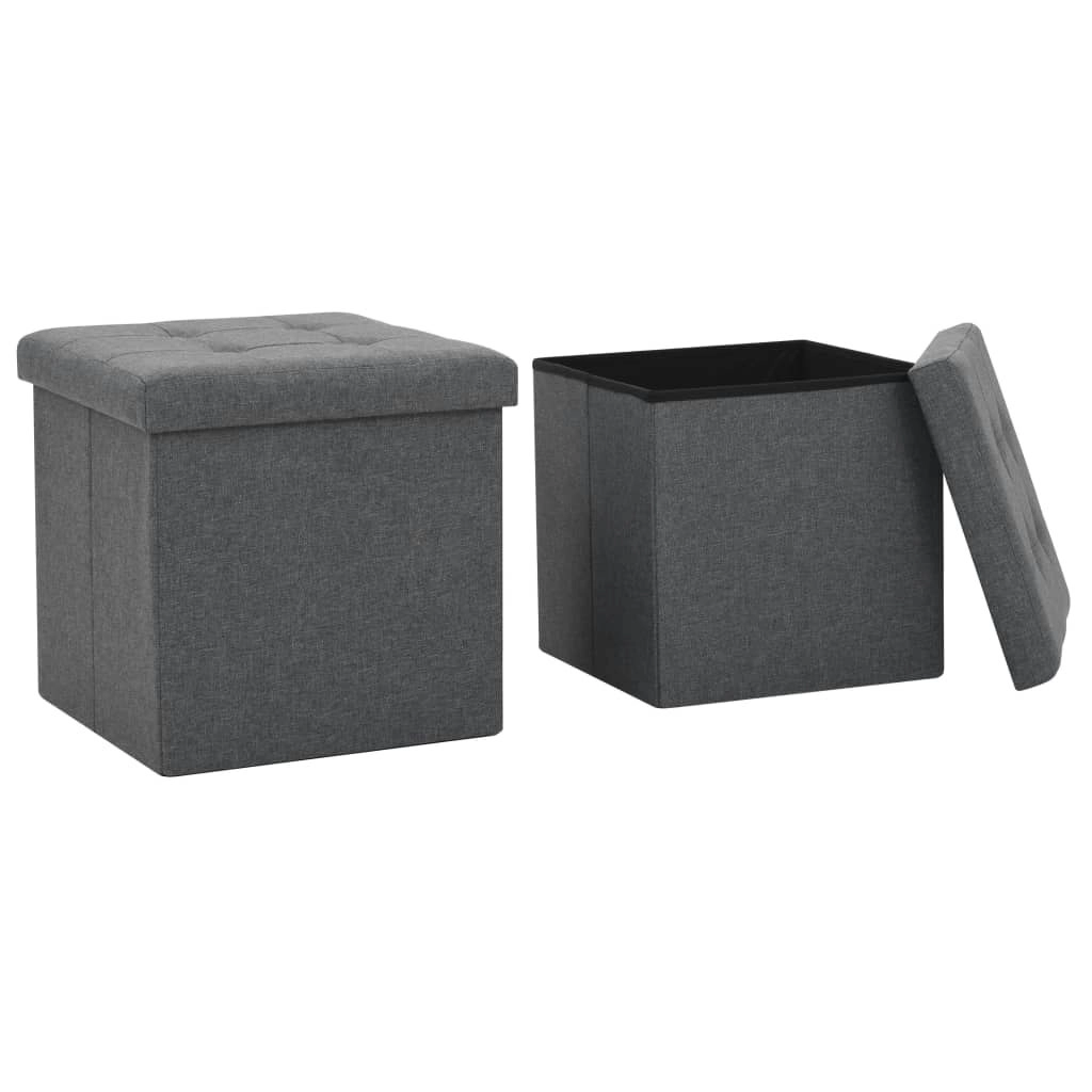 Folding Storage Stools 2 pcs Dark Grey Faux Linen 247079