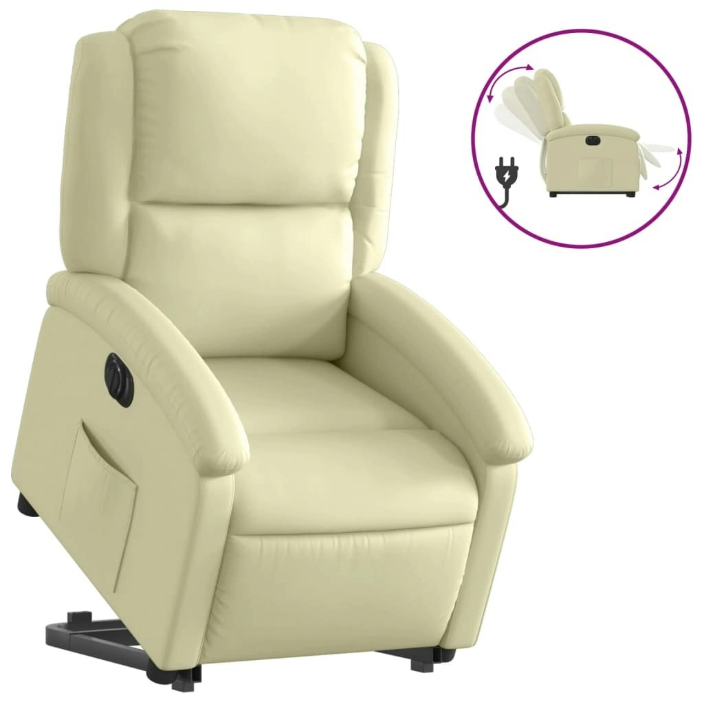 Electric Stand up Recliner Chair Cream Real Leather 3205487