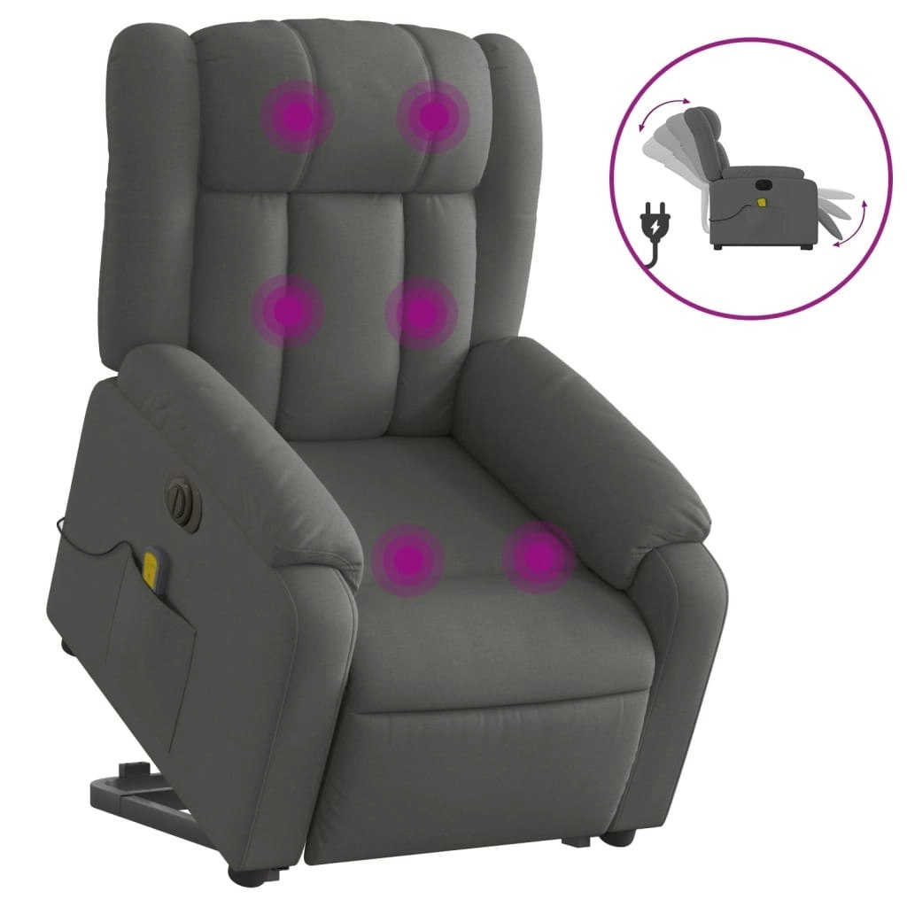 Electric Stand up Massage Recliner Chair Dark Grey Fabric 3205801