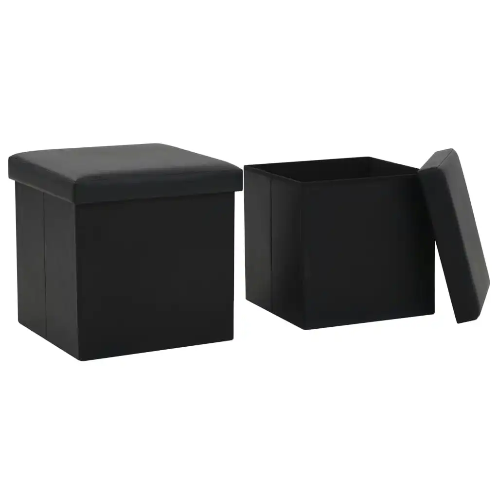 Folding Storage Stools 2 pcs Black Faux Leather 247083