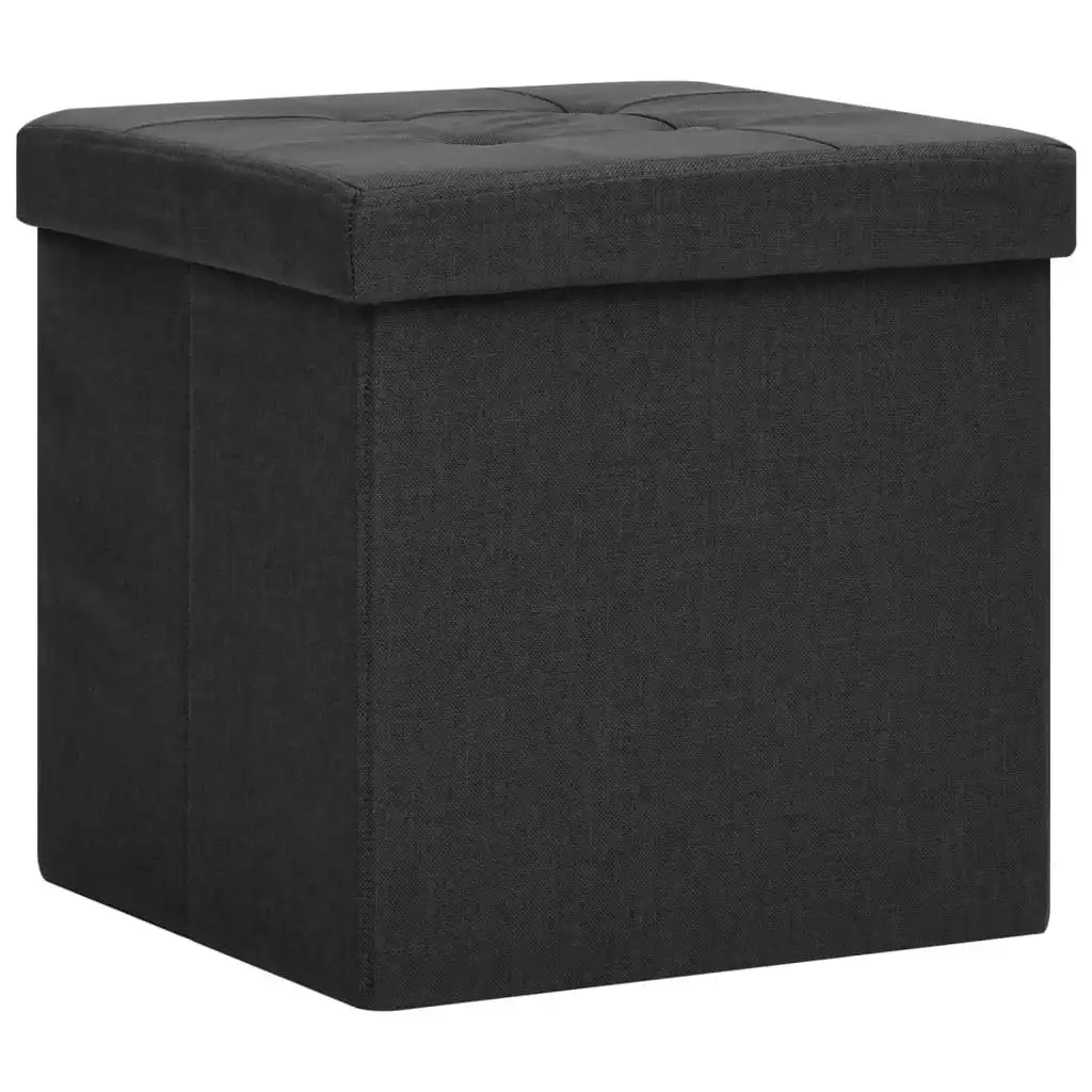 Folding Storage Stool Black Faux Linen 338763