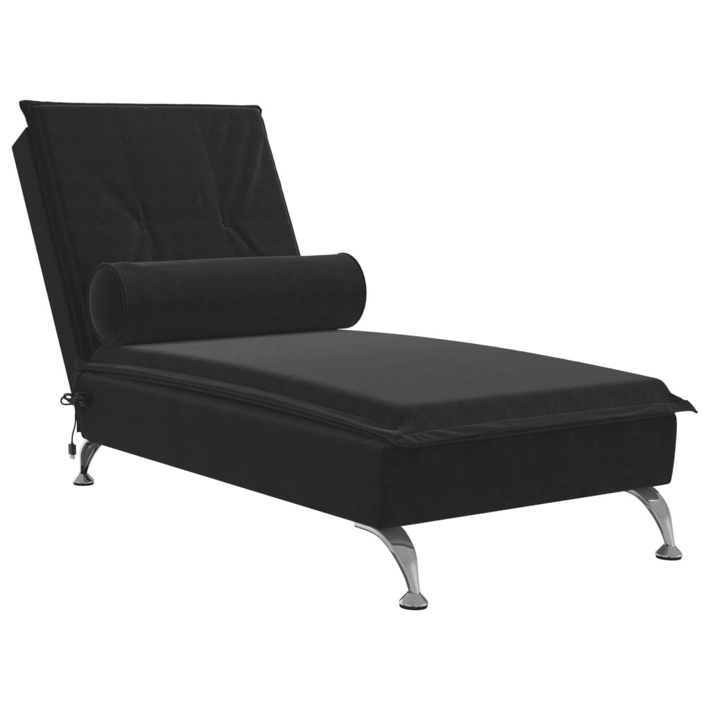 Massage Chaise Lounge with Bolster Black Velvet 379455