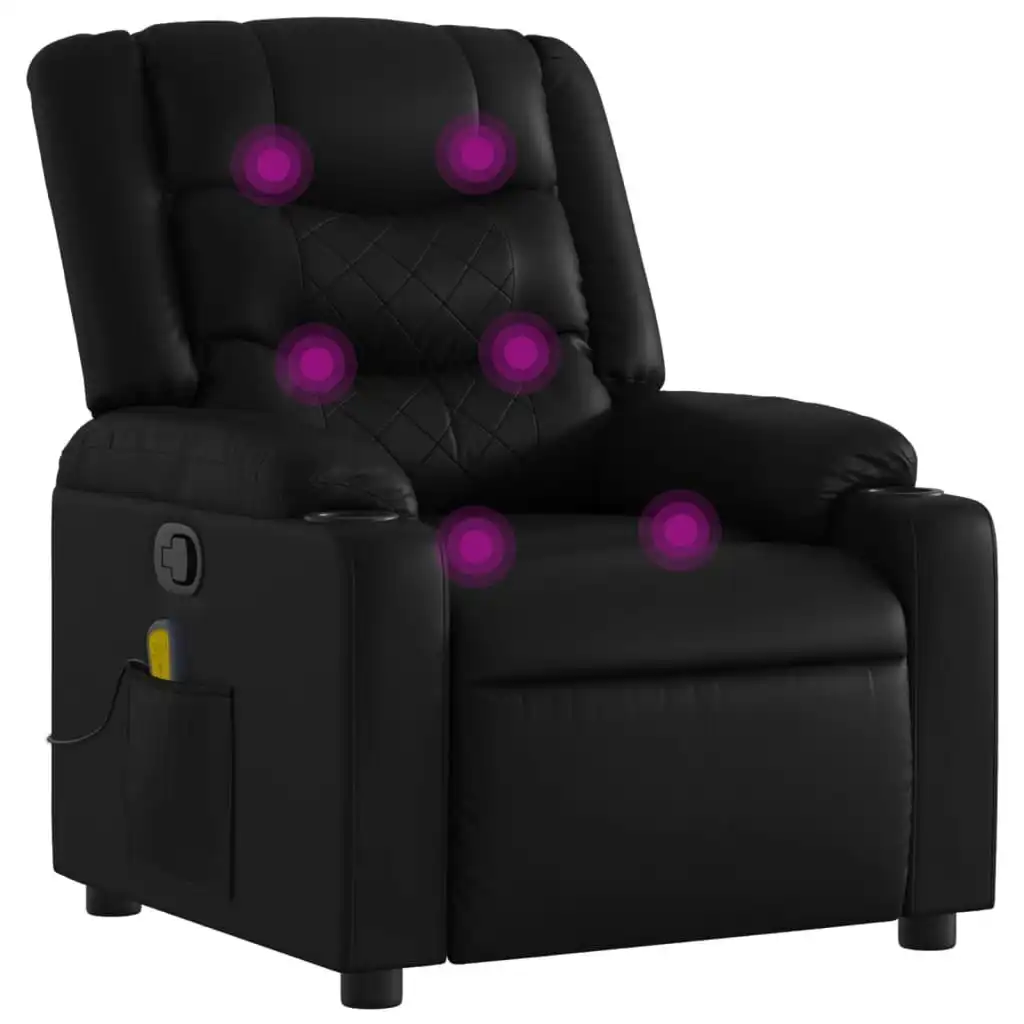 Massage Recliner Chair Black Faux Leather 374123