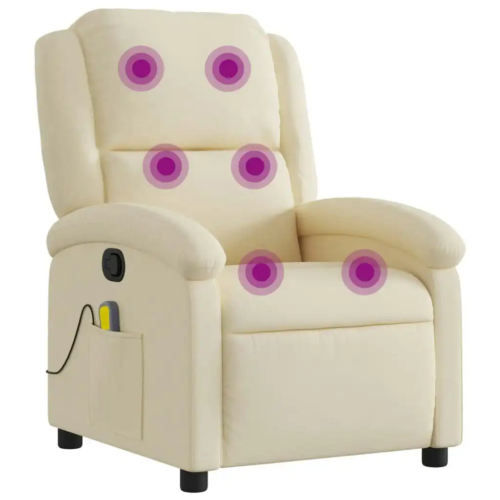 Massage Recliner Chair Cream Fabric 3205419