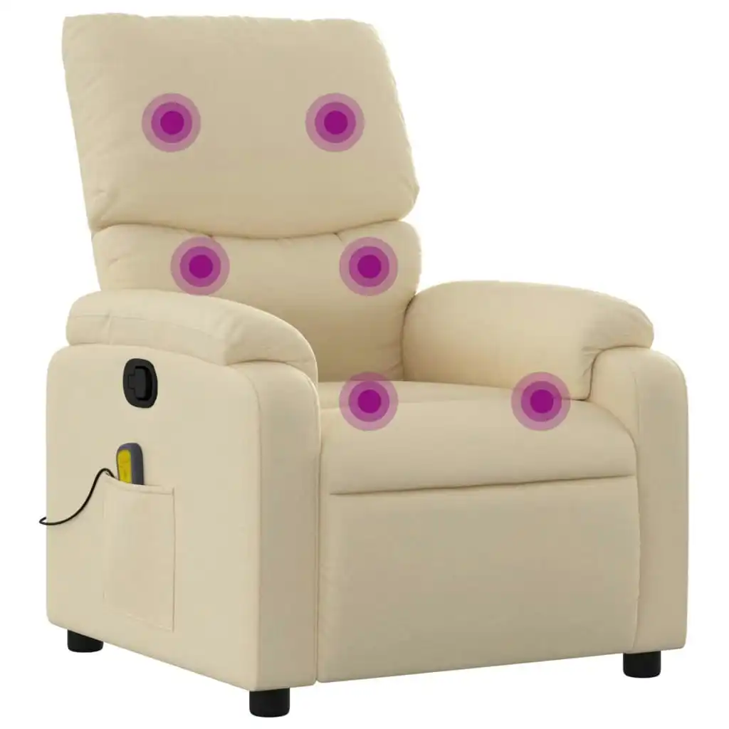 Massage Recliner Chair Cream Fabric 3205687