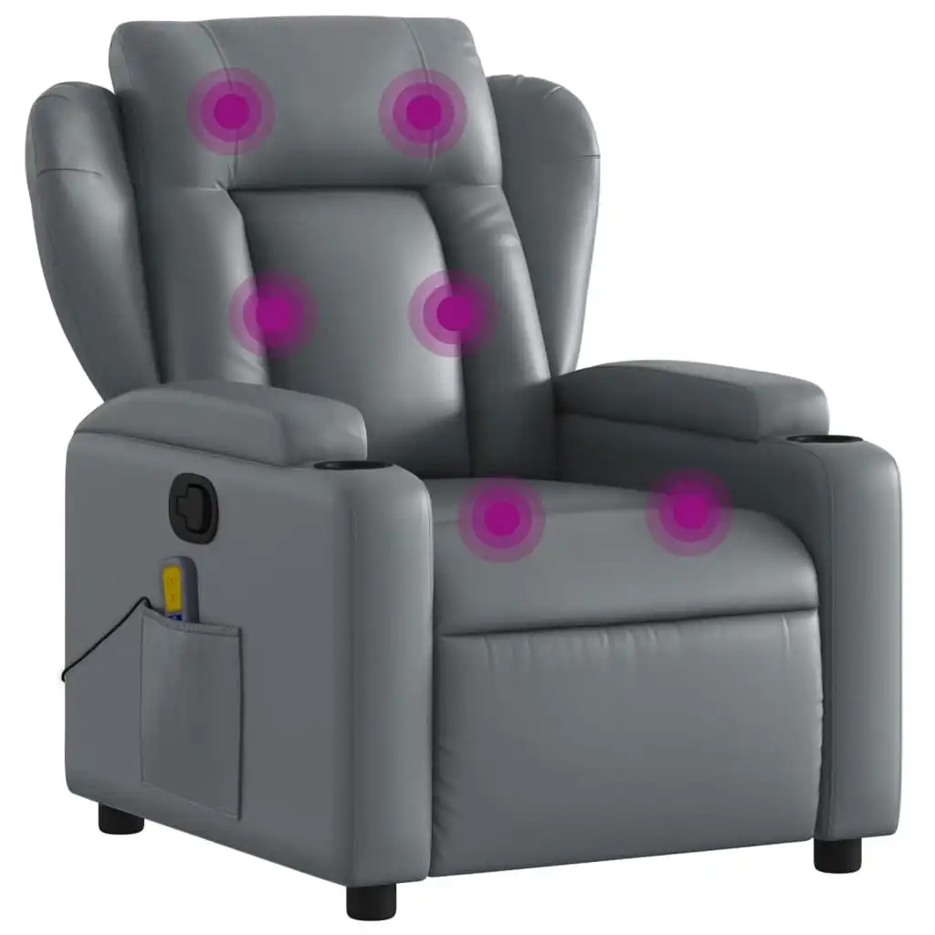 Massage Recliner Chair Grey Faux Leather 3205598