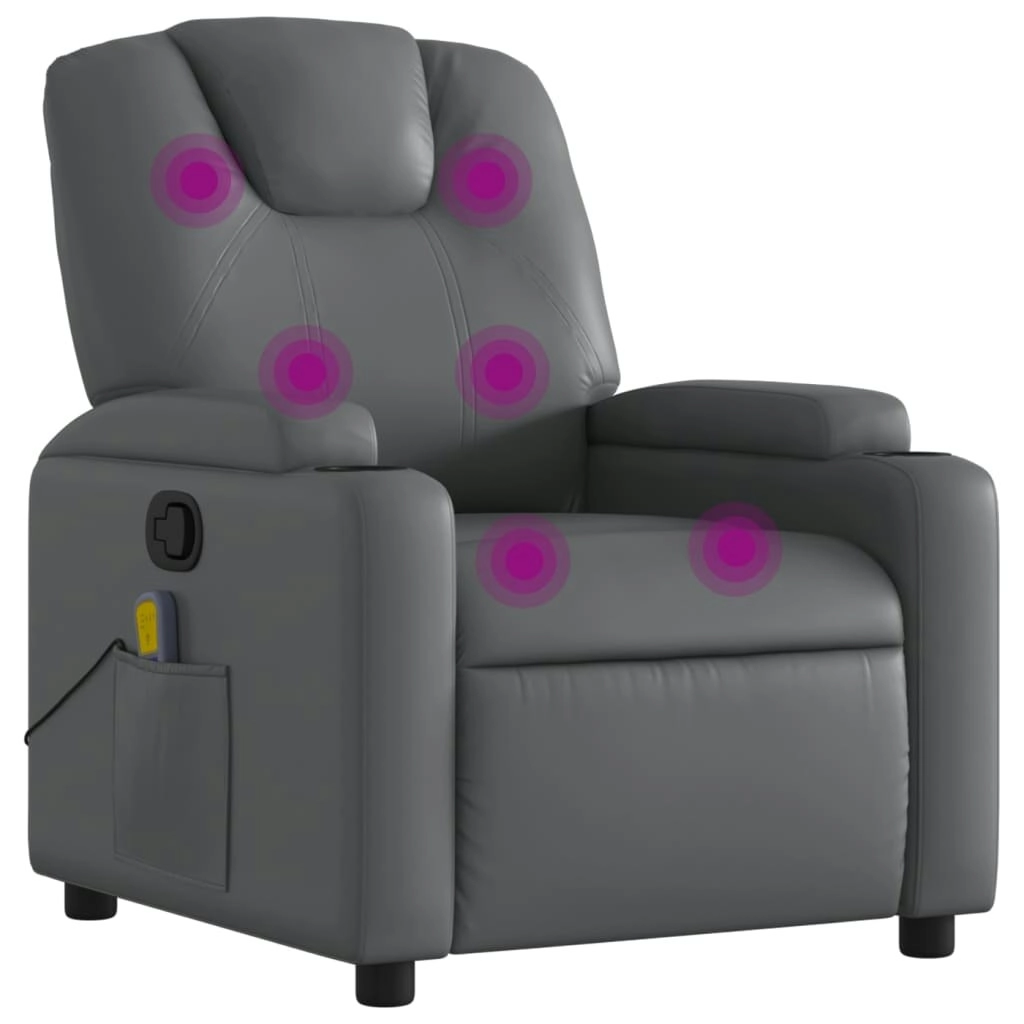 Massage Recliner Chair Grey Faux Leather 3205545