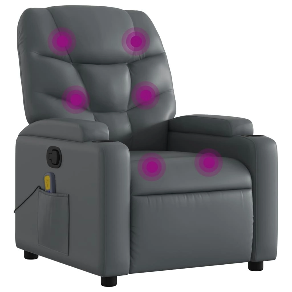 Massage Recliner Chair Grey Faux Leather 3205645