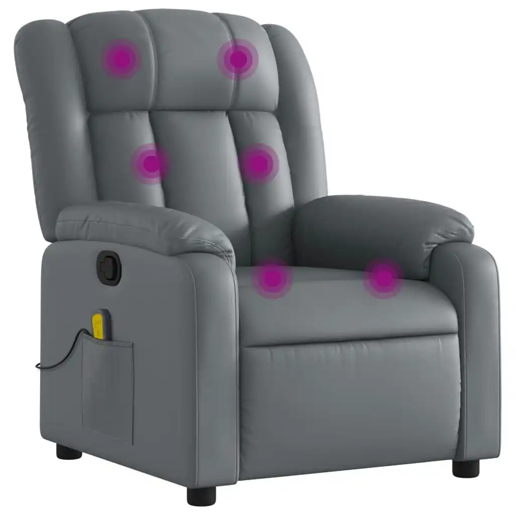 Massage Recliner Chair Grey Faux Leather 3205765