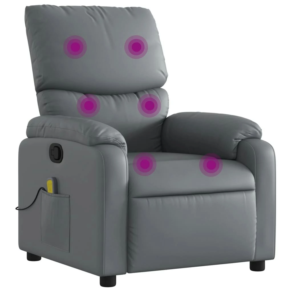 Massage Recliner Chair Grey Faux Leather 3206118