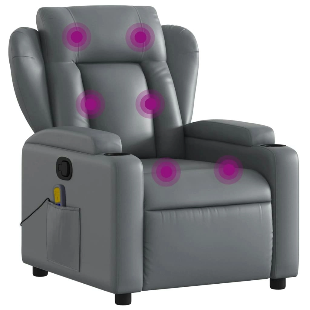 Massage Recliner Chair Grey Faux Leather 372437