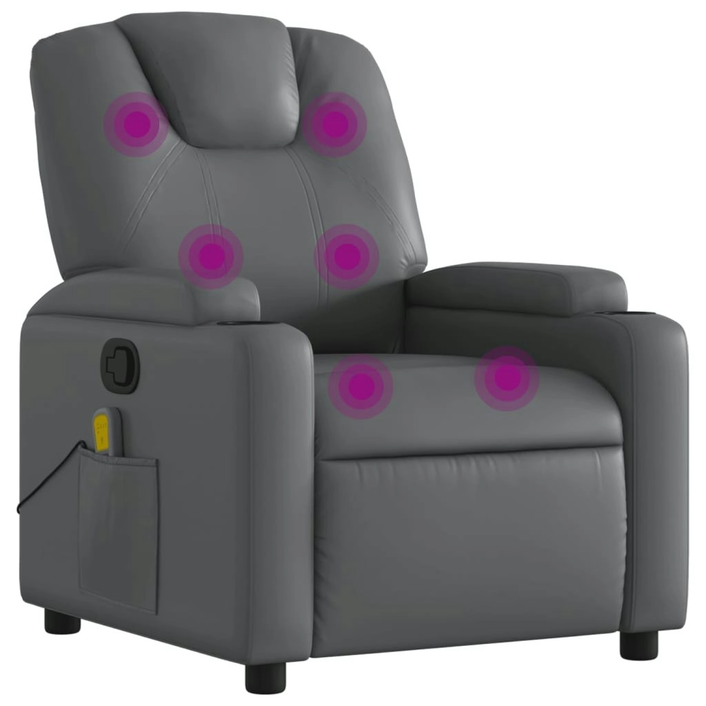 Massage Recliner Chair Grey Faux Leather 372399