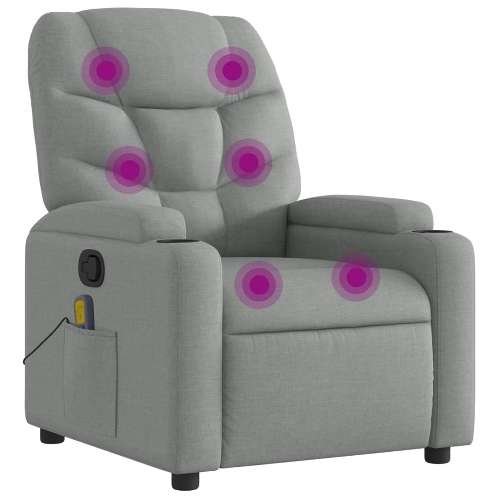 Massage Recliner Chair Light Grey Fabric 3205612