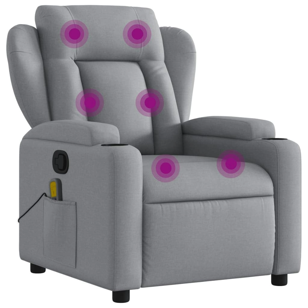 Massage Recliner Chair Light Grey Fabric 3205568