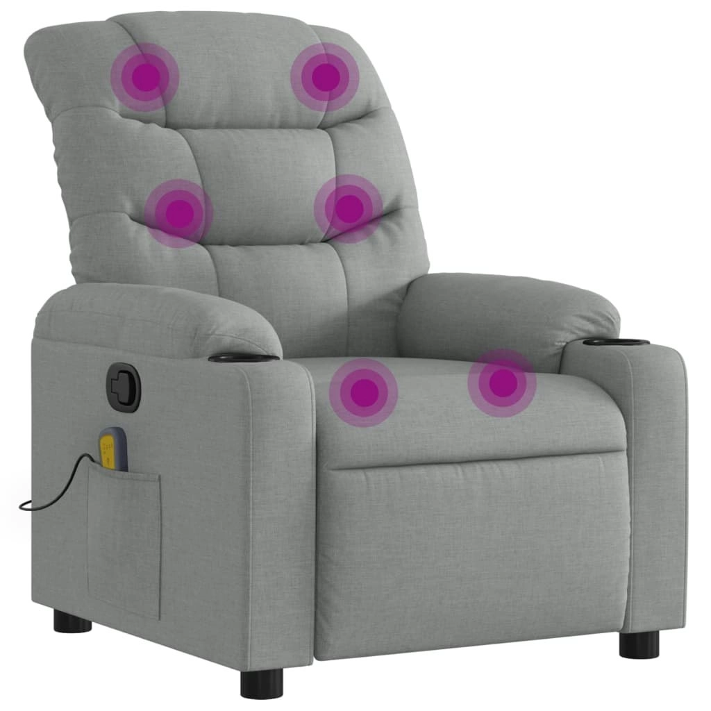 Massage Recliner Chair Light Grey Fabric 3206851