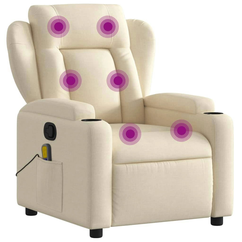 Massage Recliner Chair Cream Fabric 3205571