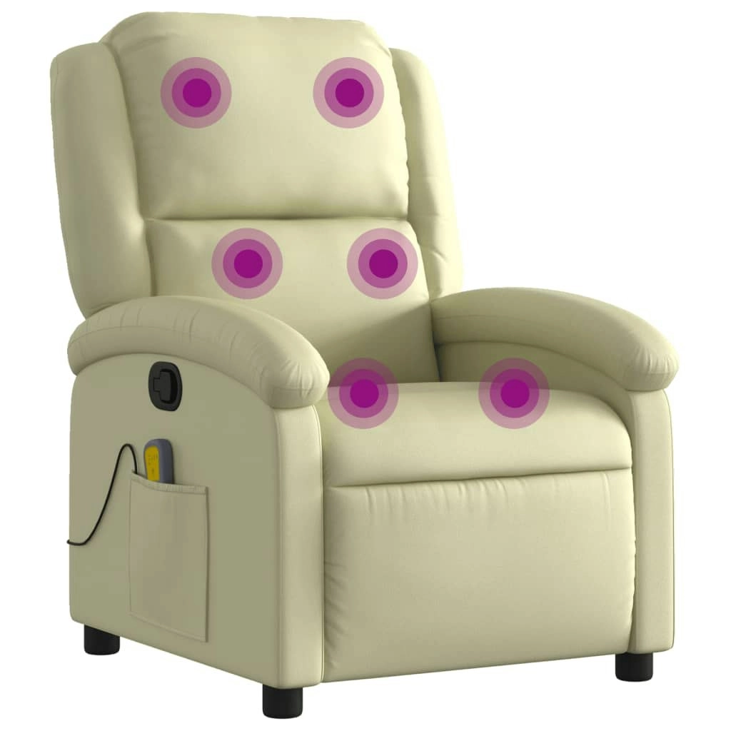 Massage Recliner Chair Cream Real Leather 3205472