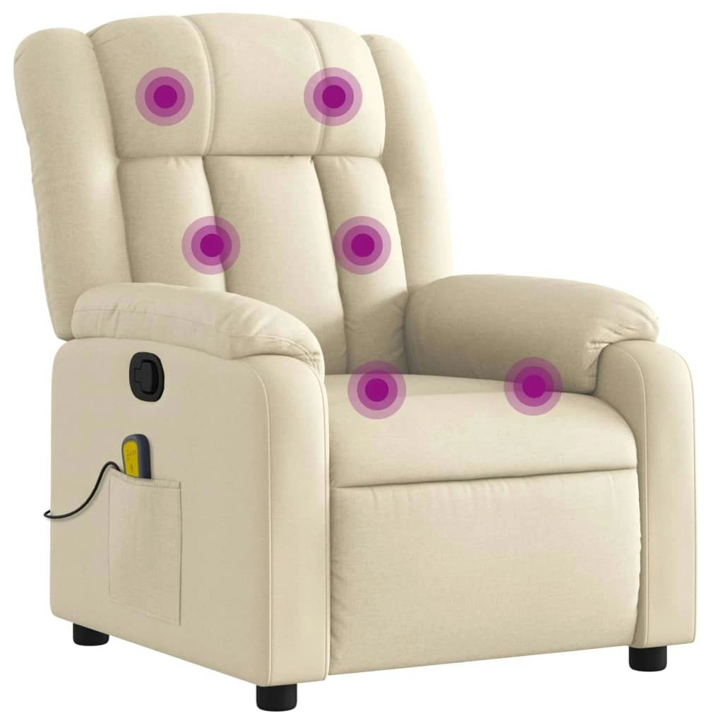 Massage Recliner Chair Cream Fabric 373595