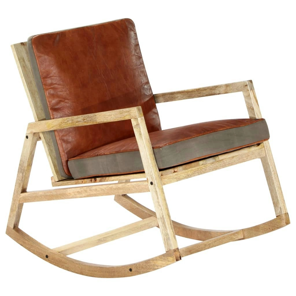 Rocking Chair Brown Real Leather and Solid Mango Wood 282906