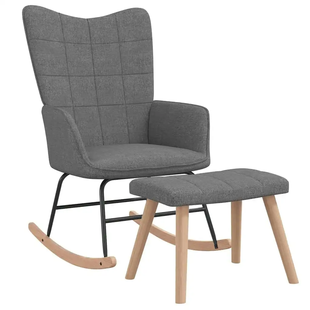 Rocking Chair with a Stool Dark Grey Fabric 328019