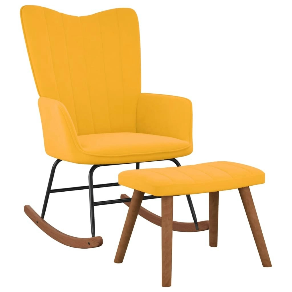 Rocking Chair with a Stool Mustard Yellow Velvet 327761