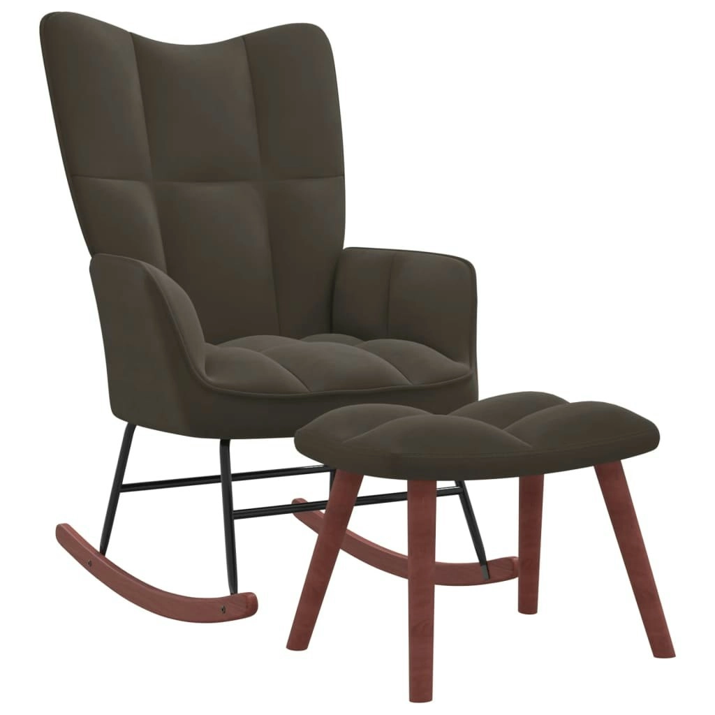 Rocking Chair with a Stool Dark Grey Velvet 328151