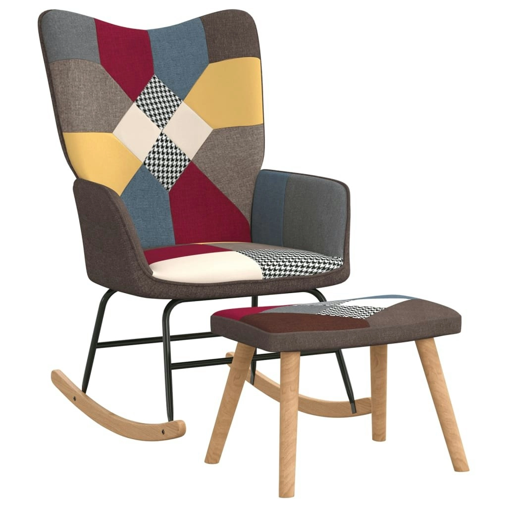 Rocking Chair with a Stool Patchwork Fabric 328192