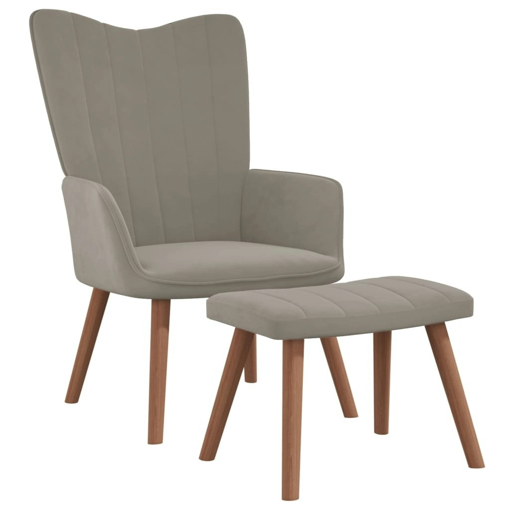 Relaxing Chair with a Stool Light Grey Velvet 327666