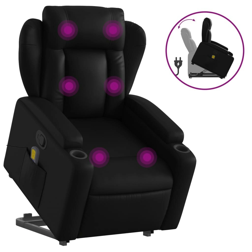 Stand up Massage Recliner Chair Black Faux Leather 3205602