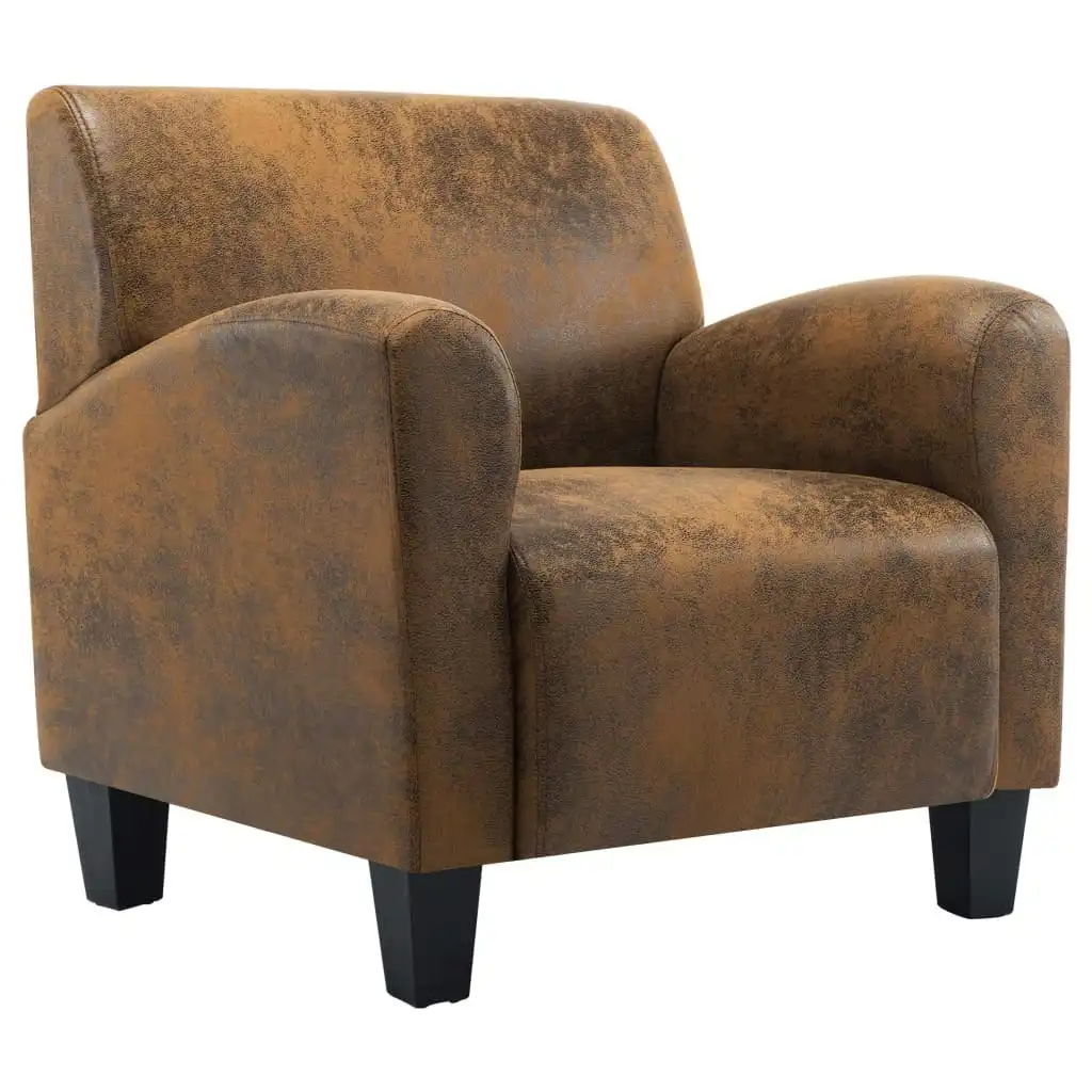 Sofa Chair Brown Faux Suede Leather 248618