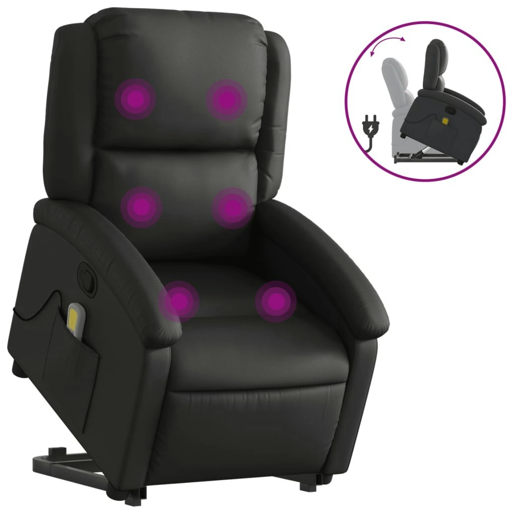 Stand up Massage Recliner Chair Black Real Leather 3205483