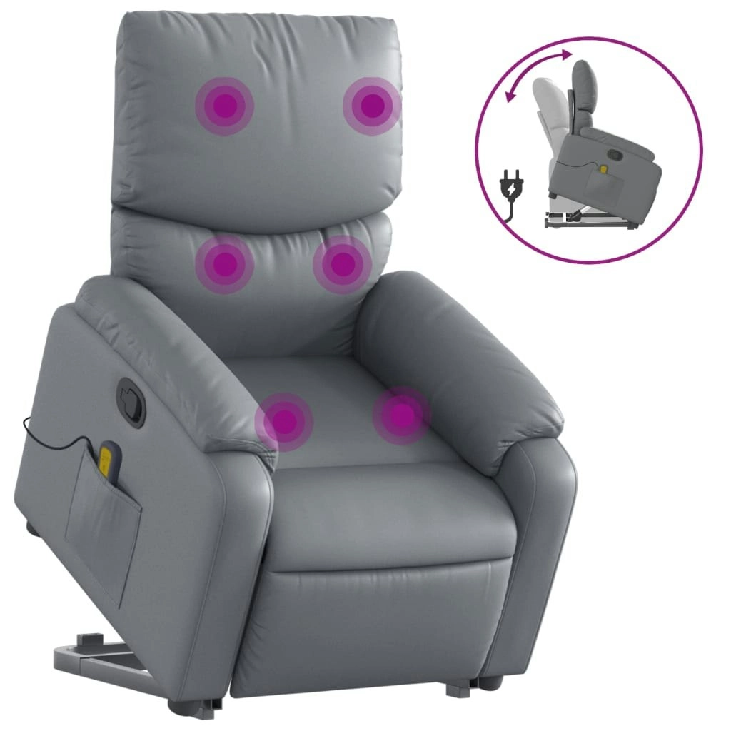 Stand up Massage Recliner Chair Grey Faux Leather 3205717