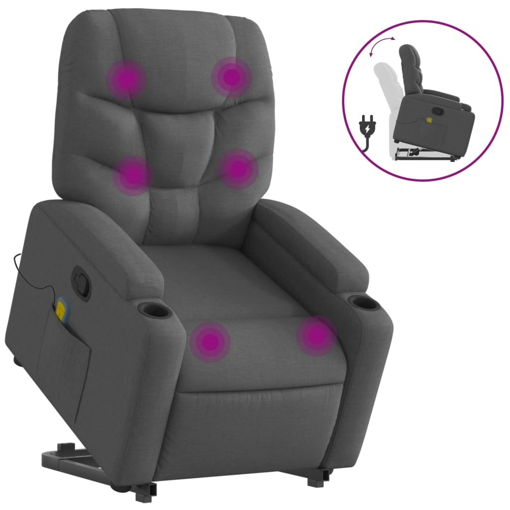 Stand up Massage Recliner Chair Dark Grey Fabric 3205629