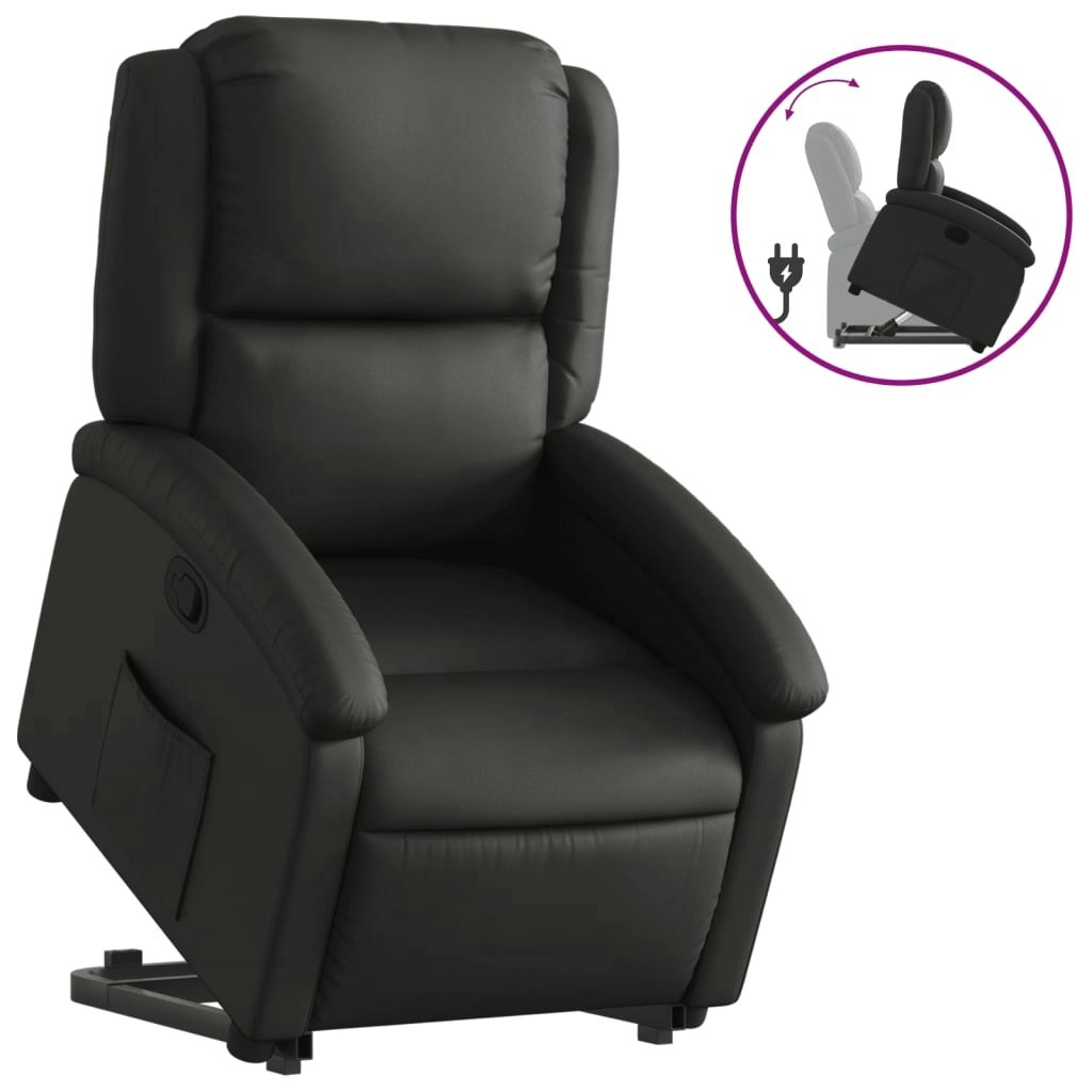 Stand up Recliner Chair Black Real Leather 3205480