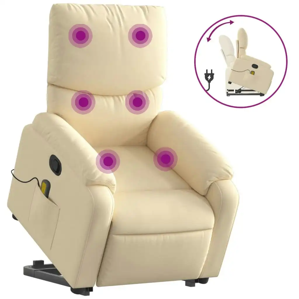 Stand up Massage Recliner Chair Cream Fabric 3205703