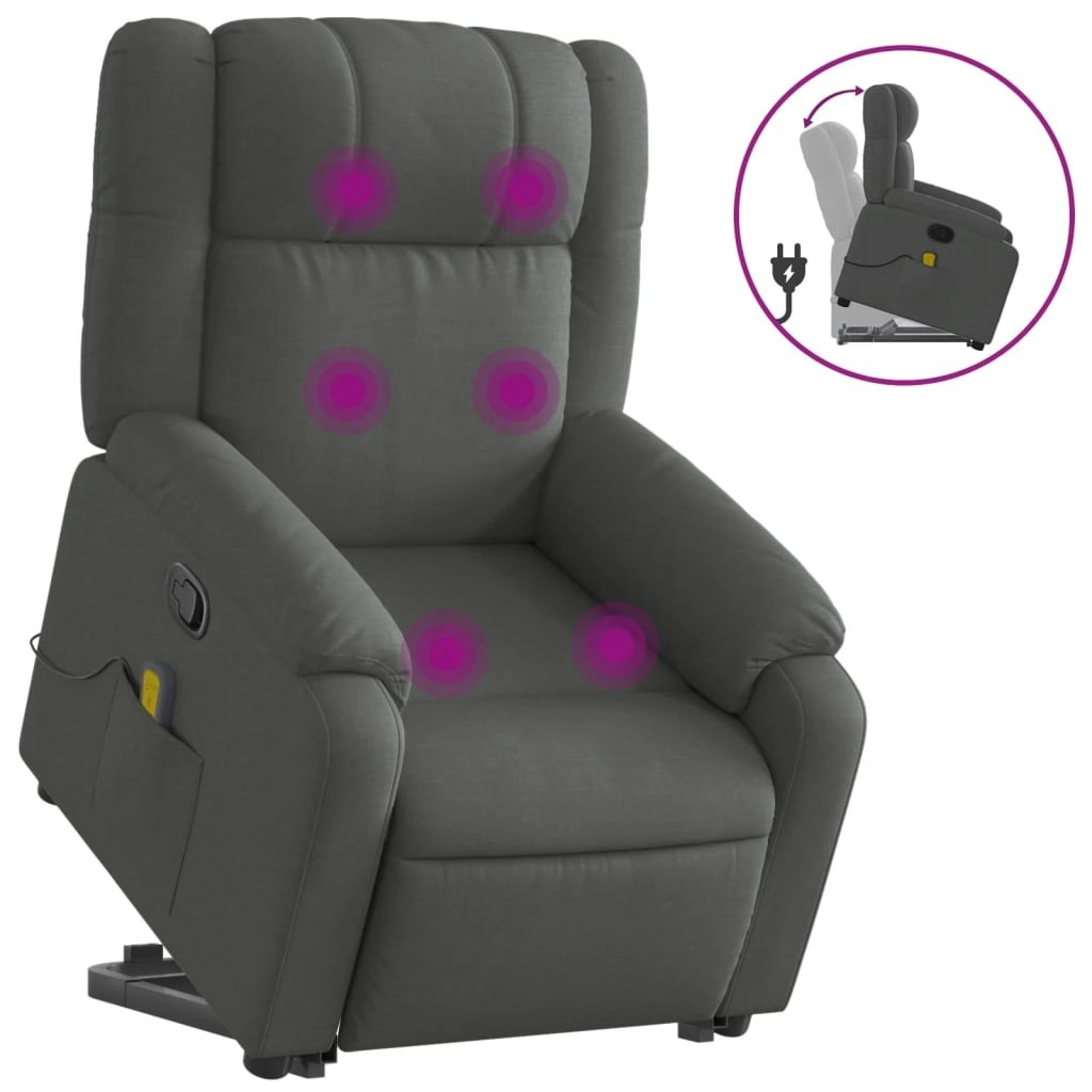 Stand up Massage Recliner Chair Dark Grey Fabric 3205759