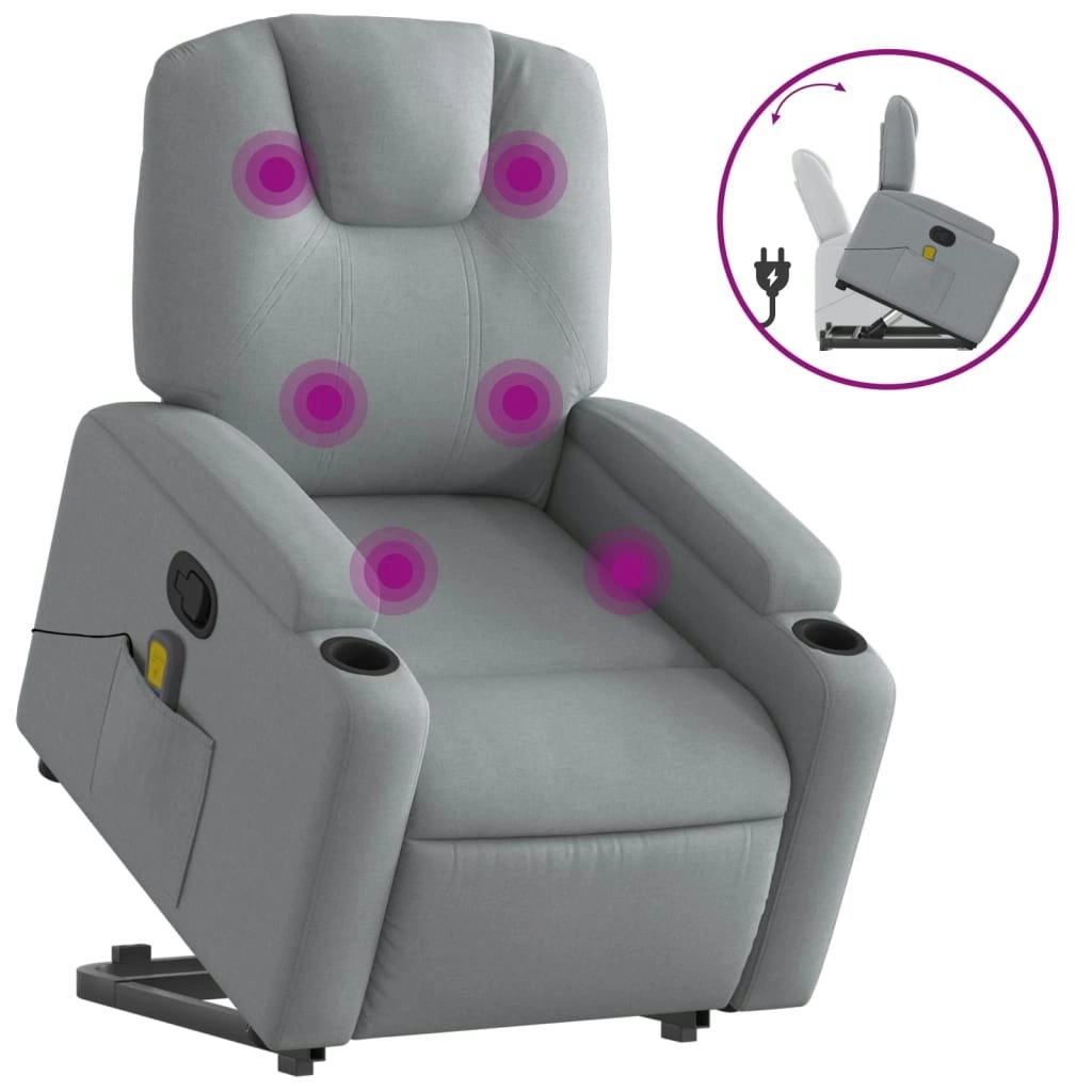 Stand up Massage Recliner Chair Light Grey Fabric 3205528