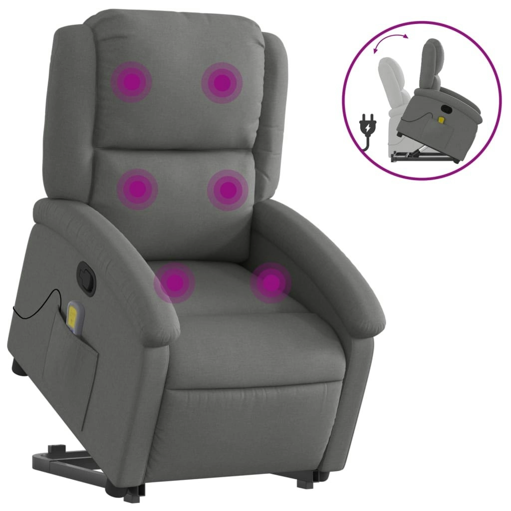 Stand up Massage Recliner Chair Dark Grey Fabric 3205433