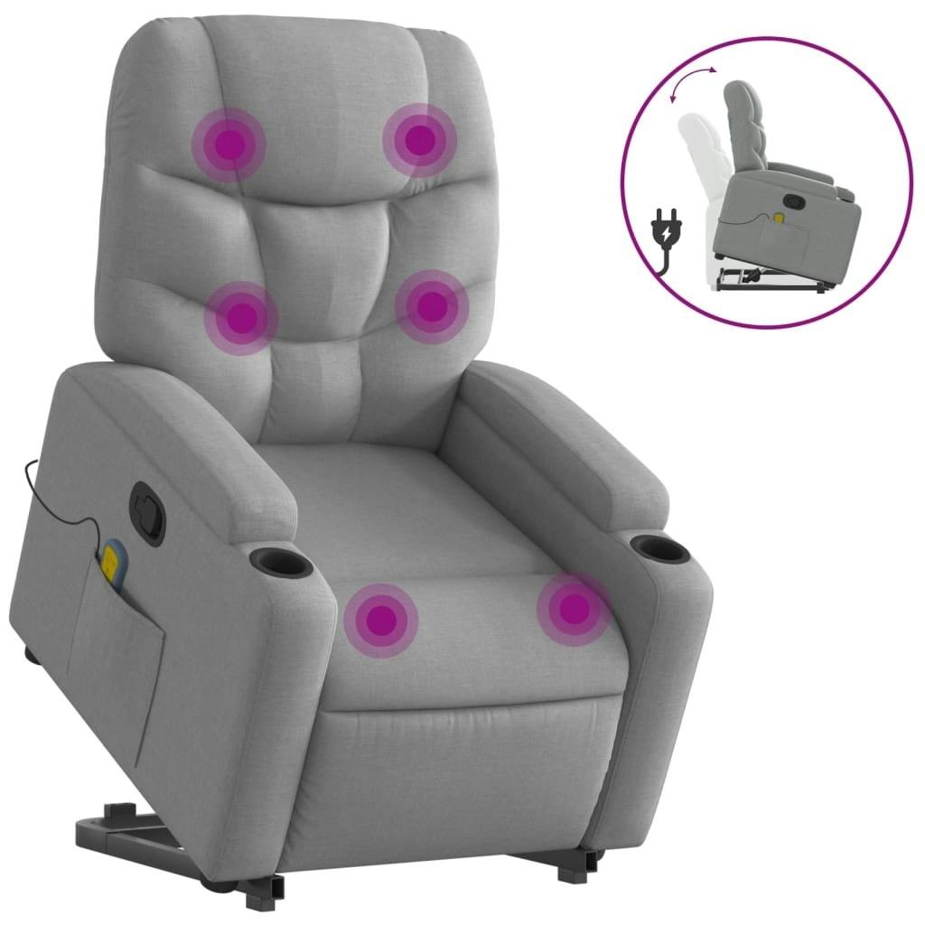 Stand up Massage Recliner Chair Light Grey Fabric 3205628