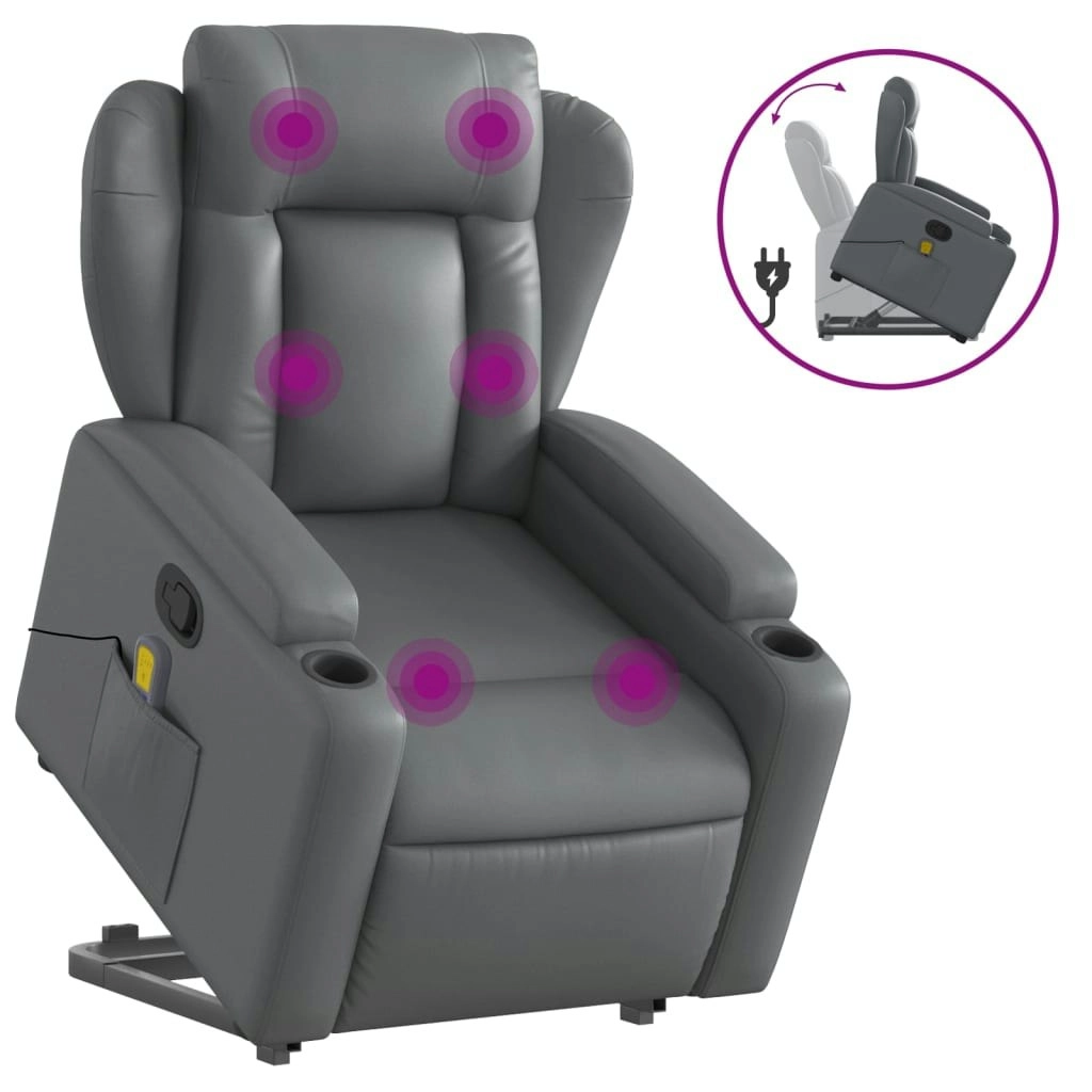 Stand up Massage Recliner Chair Grey Faux Leather 3205604