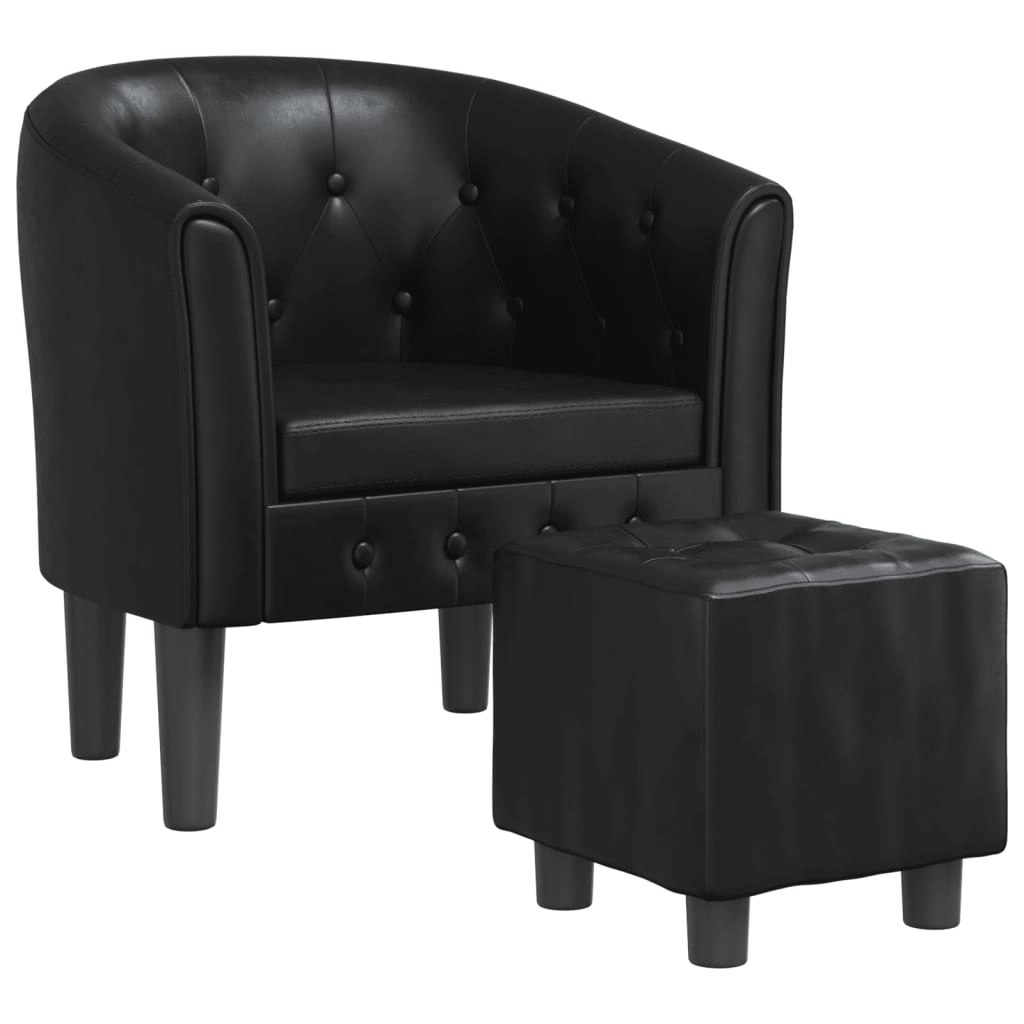 Tub Chair with Footstool Black Faux Leather 356463