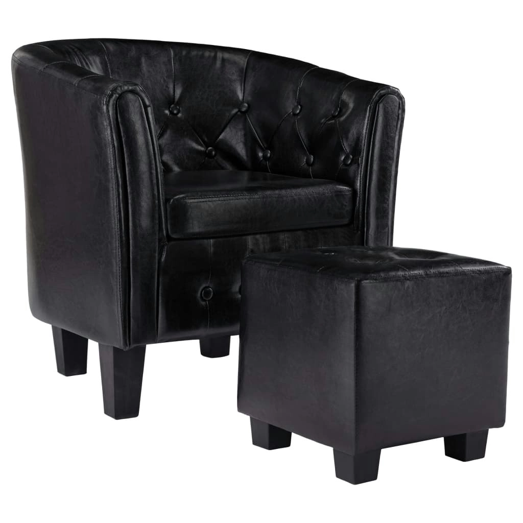 Tub Chair with Footstool Black Faux Leather 248045