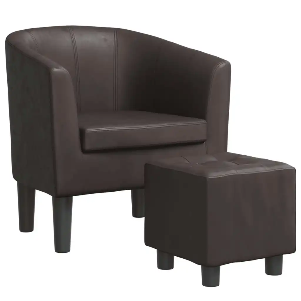 Tub Chair with Footstool Brown Faux Leather 356493